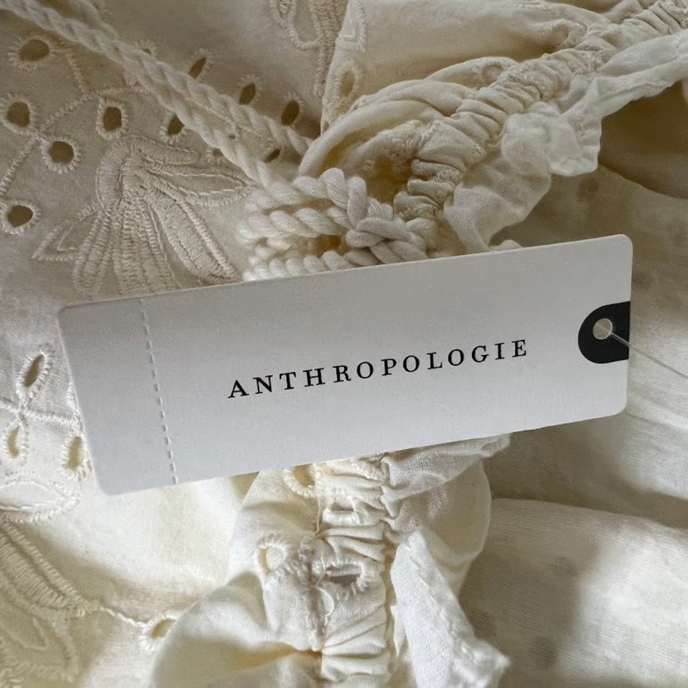 Anthropologie Worn Heart Eyelet Peasant Blouse Ivory Boho Cottagecore 8 NWT - Picture 10 of 11